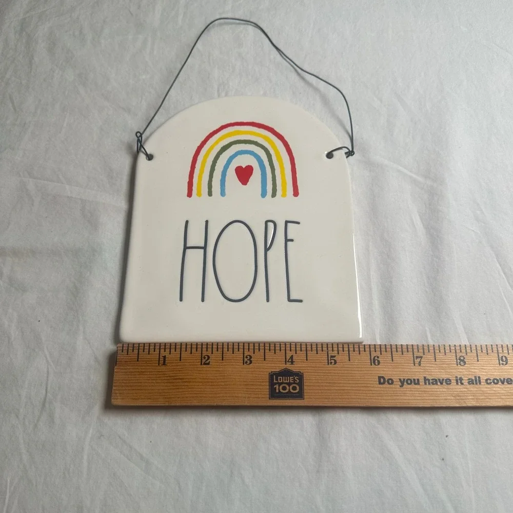 Rae Dunn HOPE Rainbow Ceramic Wall Hanging Plaque Magenta Artisan Collection